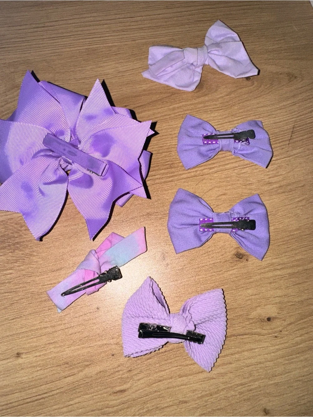 Set of 6 Purple & Pink Boutique Hair Bows Alligator Clips & Barrette Girls Hair